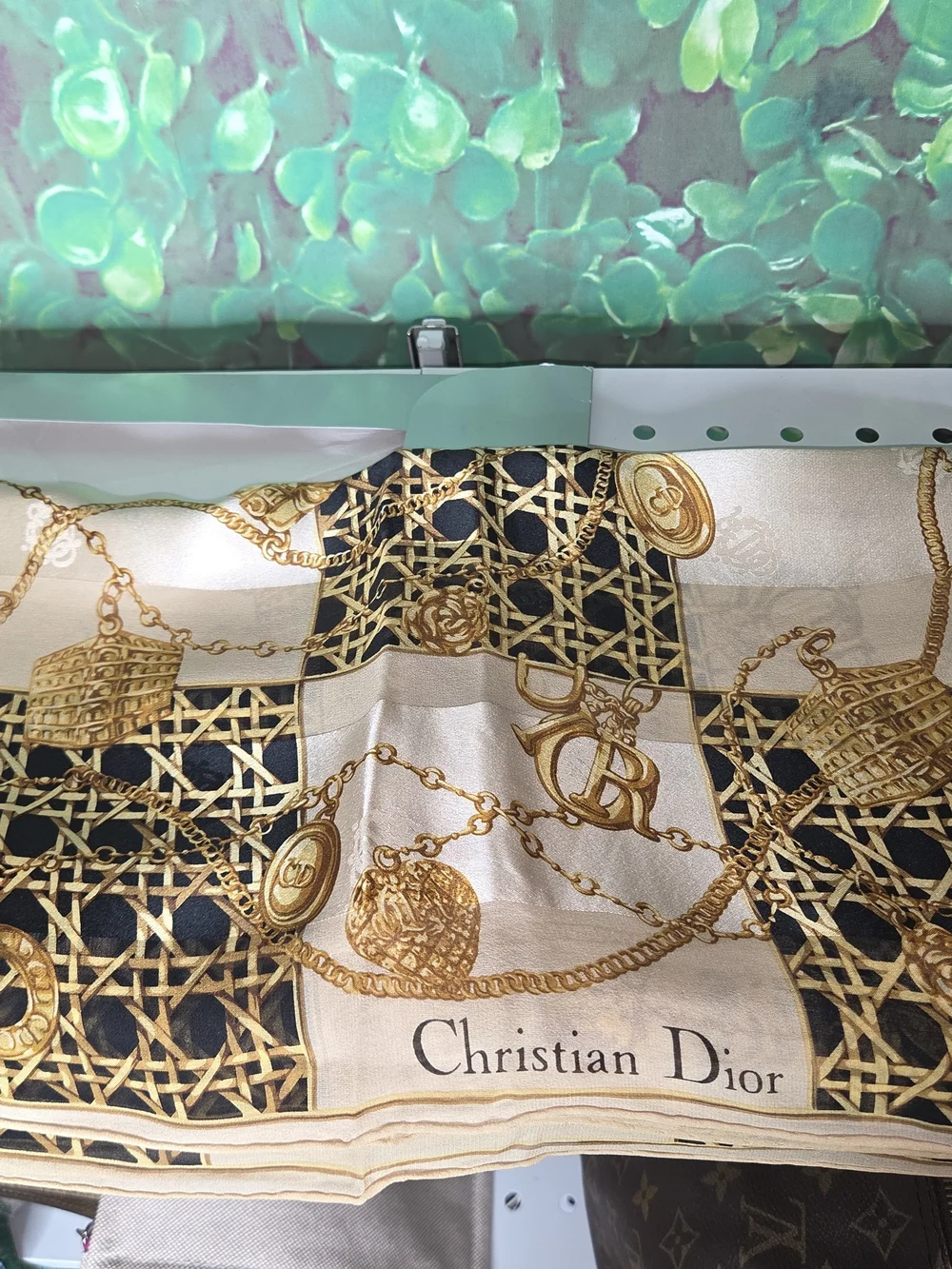 Dior Black, Cream & Gold Chain Motif Silk Scarve